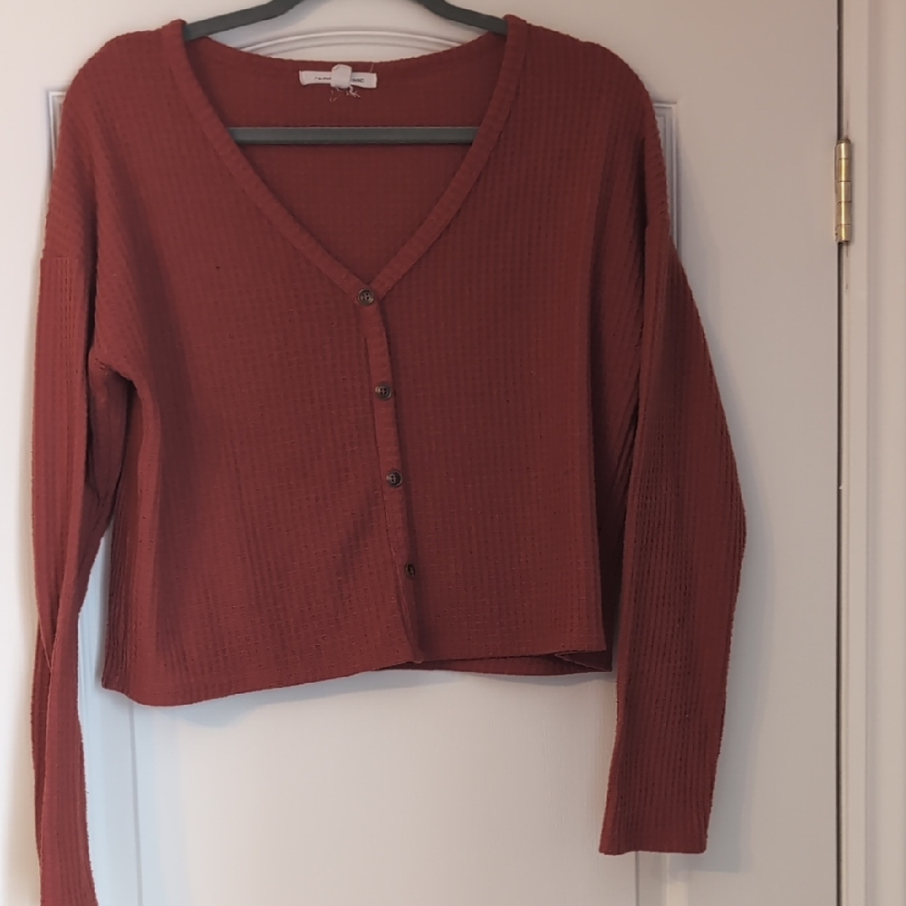 Rust Red Button-Up Cardigan